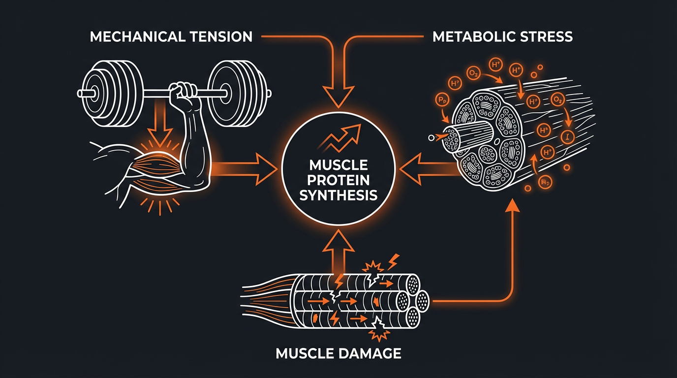Diagram illustrating key concepts from 90-Day Muscle Building Program: Packing on Mass for Hardgainers
