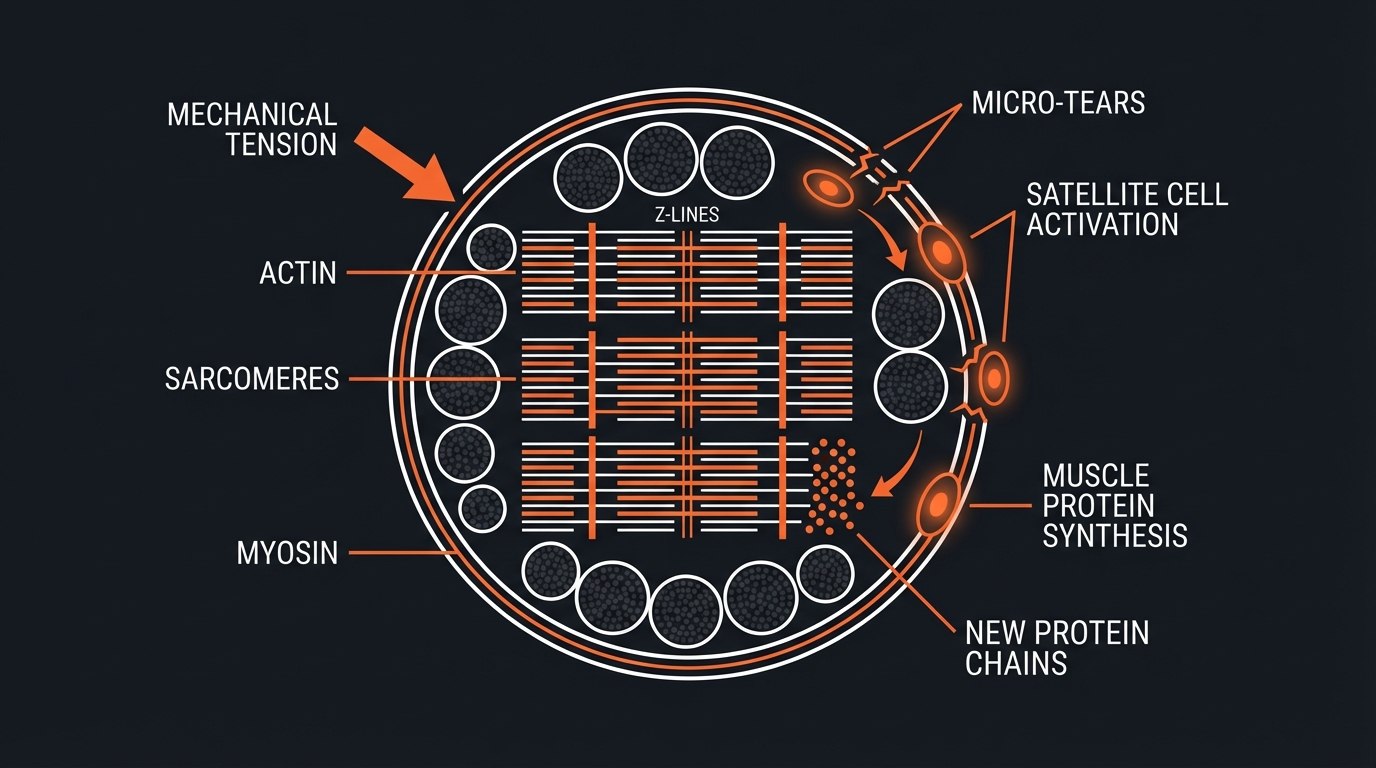 Diagram illustrating key concepts from Eccentric Training Methods for Enhanced Muscle Hypertrophy