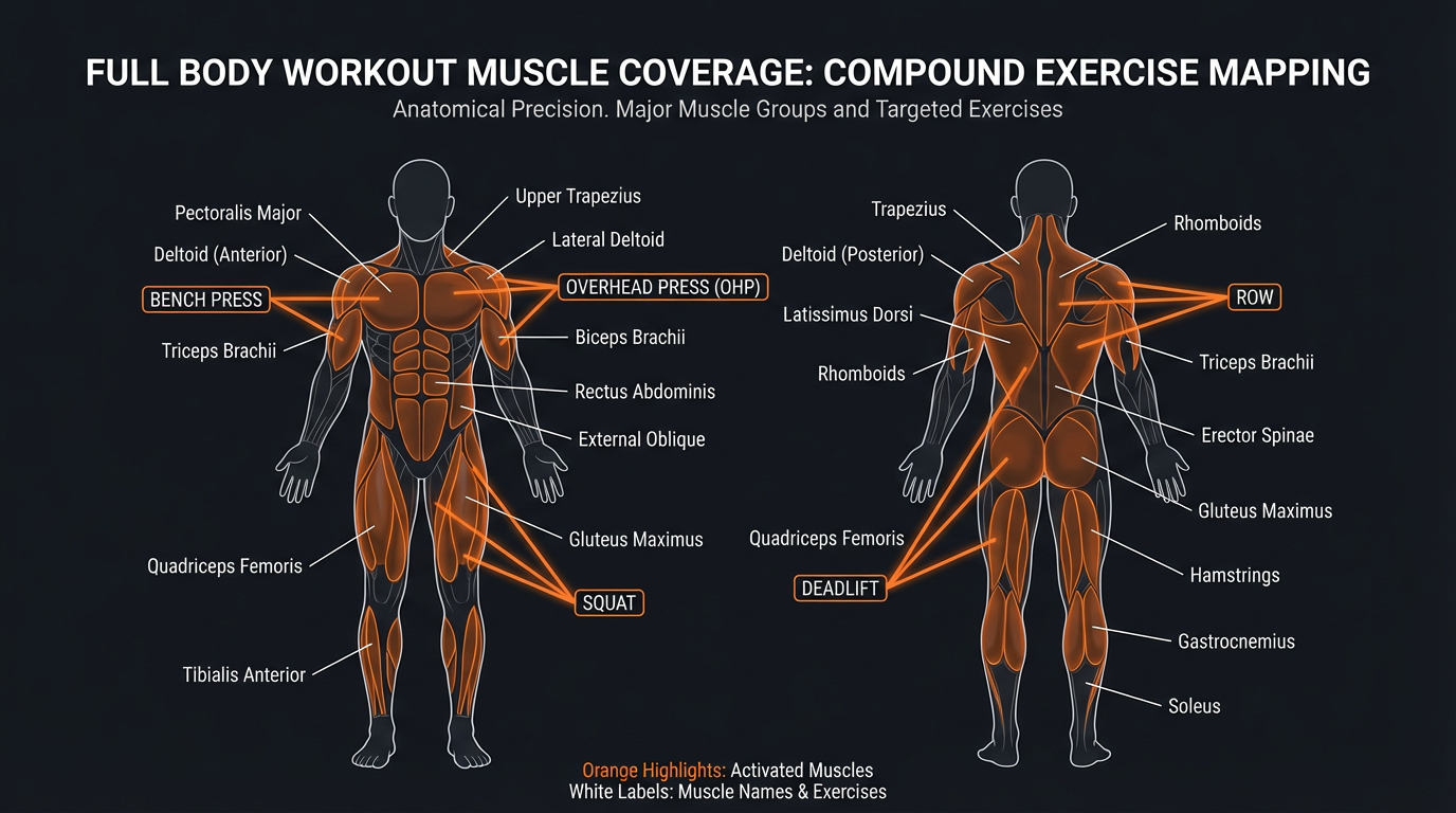 Diagram illustrating key concepts from Full Body Barbell Routine for Men: 45-Minute Gym Session