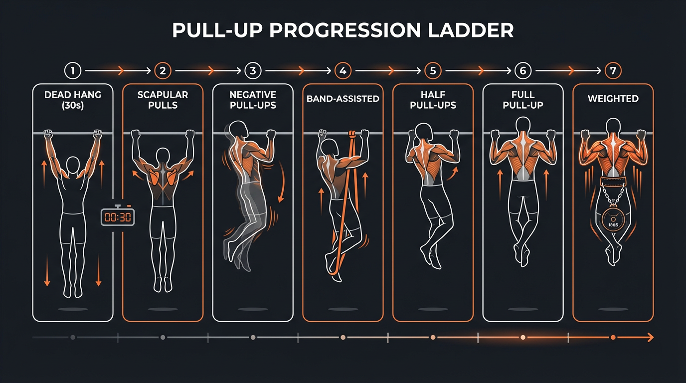 Diagram illustrating key concepts from How to Do Your First Pull-Up: Step-by-Step Progressive Training Plan
