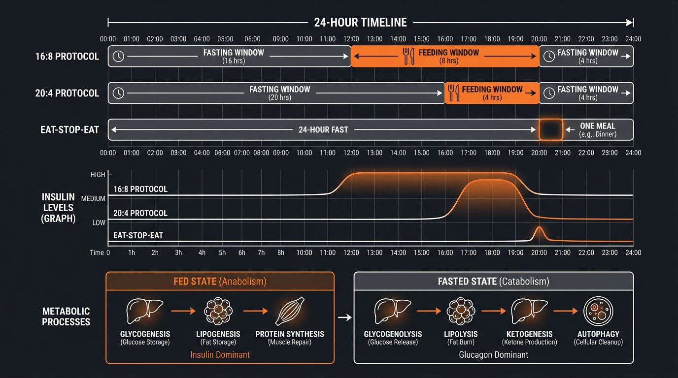 Diagram illustrating key concepts from Intermittent Fasting and Muscle Growth: Can You Build Mass While Fasting?