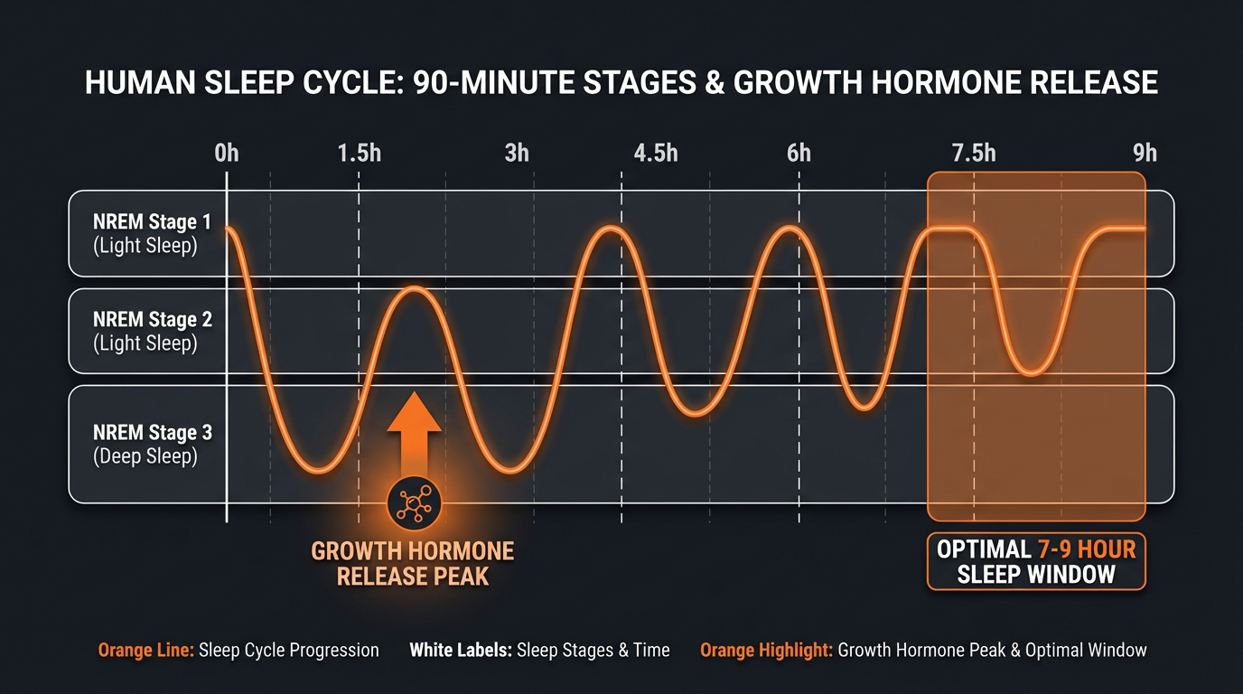 Diagram illustrating key concepts from Optimal Sleep Patterns for Muscle Growth and Recovery