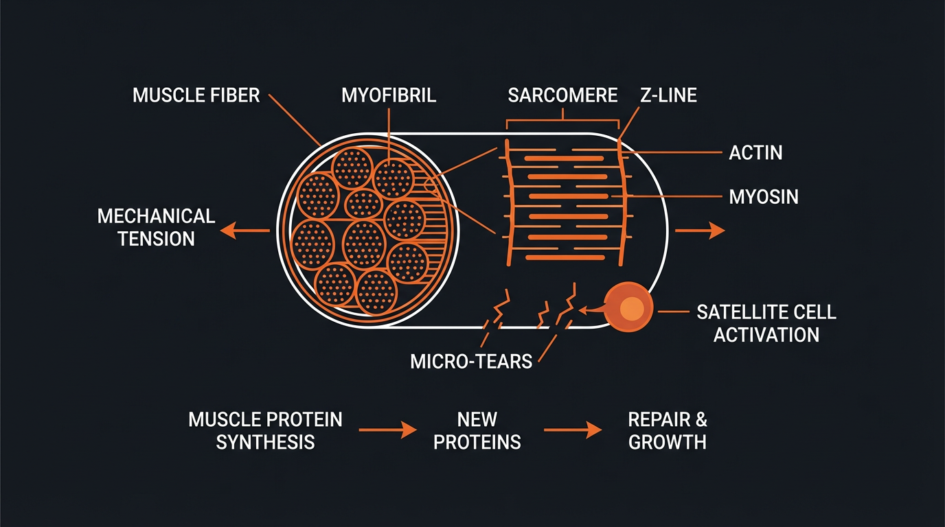 Diagram illustrating key concepts from Optimal Training Frequency for Muscle Growth: Science-Based Approach