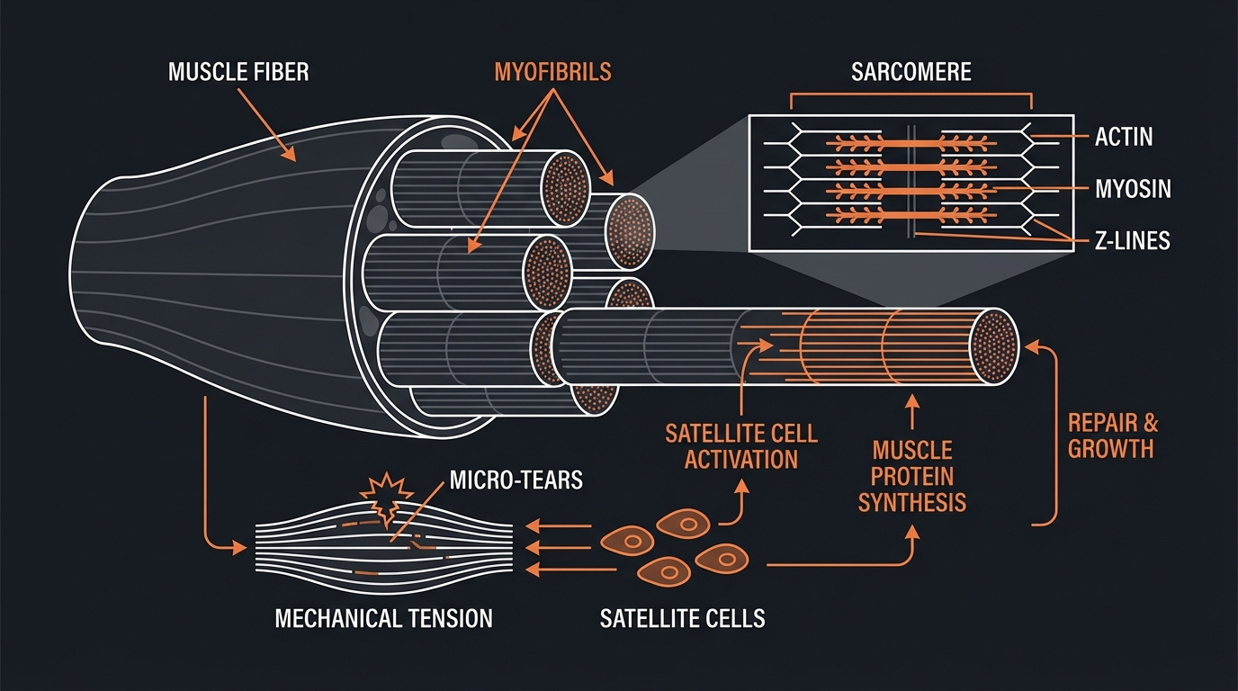 Diagram illustrating key concepts from Progressive Overload Techniques for Continuous Muscle Growth