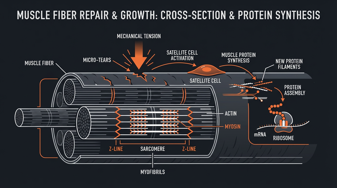 Diagram illustrating key concepts from The Science Behind Muscle Growth in Strength Training