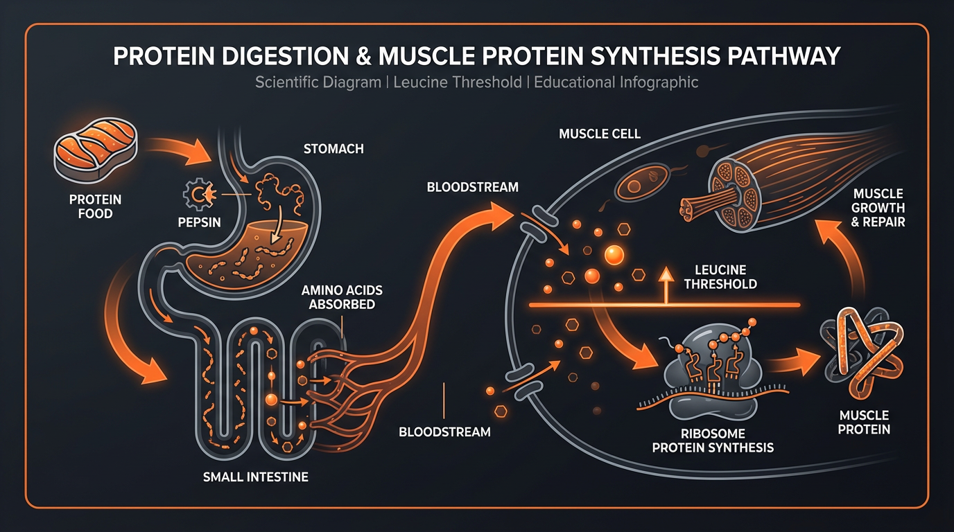 Diagram illustrating key concepts from The Science of Muscle Growth: Understanding Protein Synthesis and Anabolism