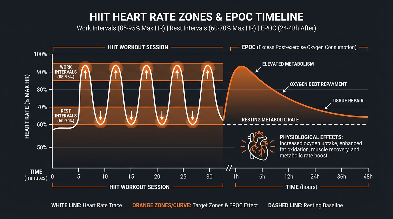 Diagram illustrating key concepts from The Truth About HIIT: Benefits, Risks, and How to Start