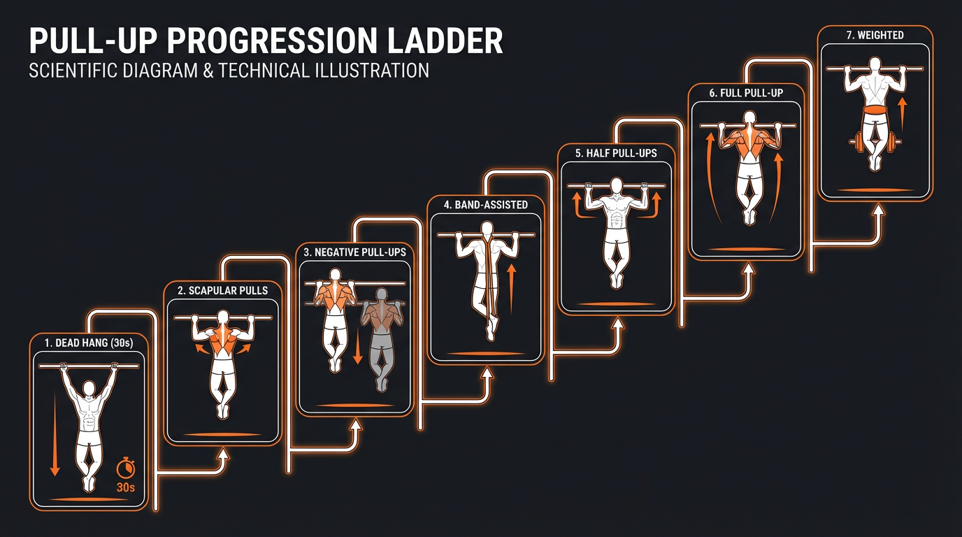 Diagram illustrating key concepts from The Ultimate Pull-Up Program: From Beginner to 20 Consecutive Reps