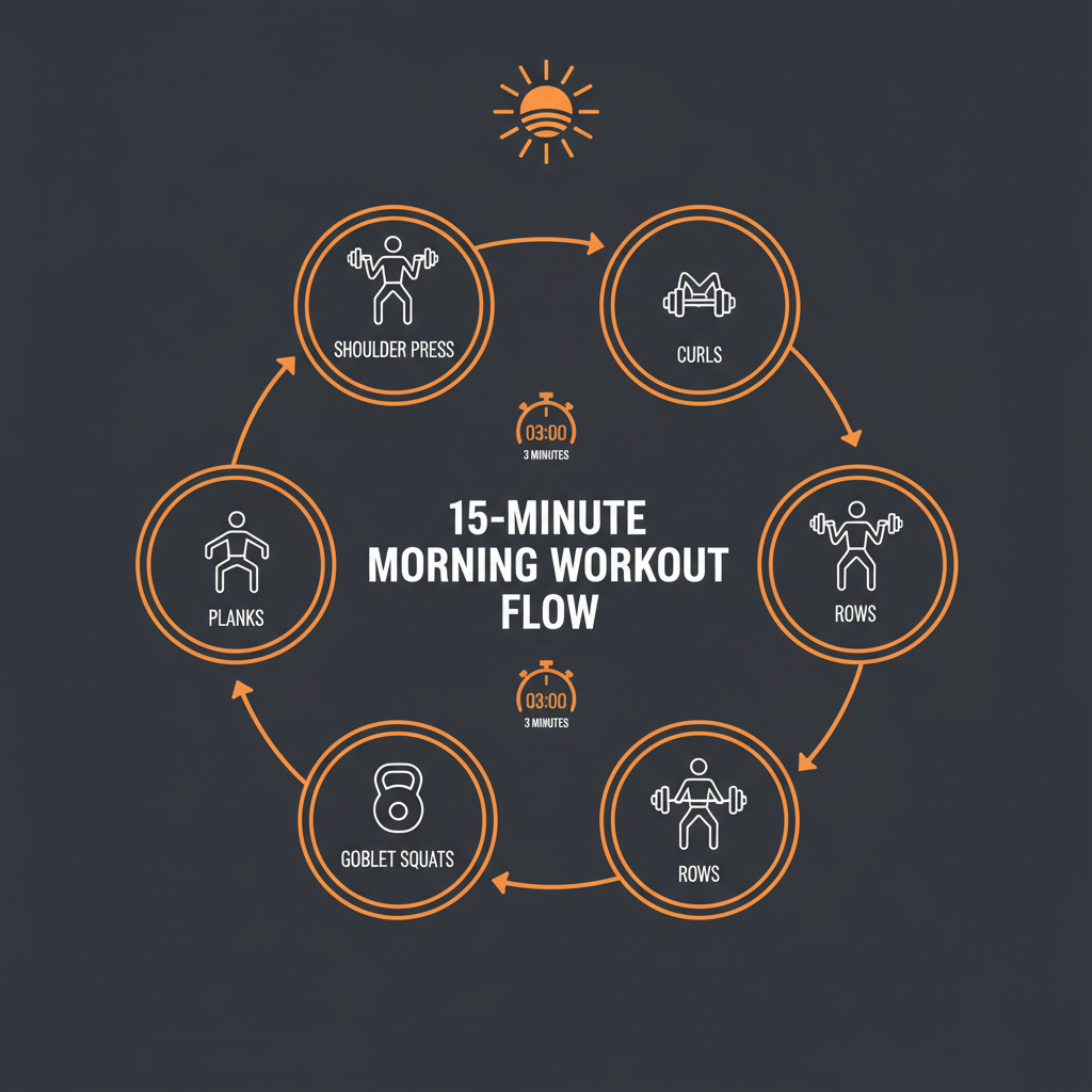 Diagram illustrating key concepts from 15-Min Morning Dumbbell Routine