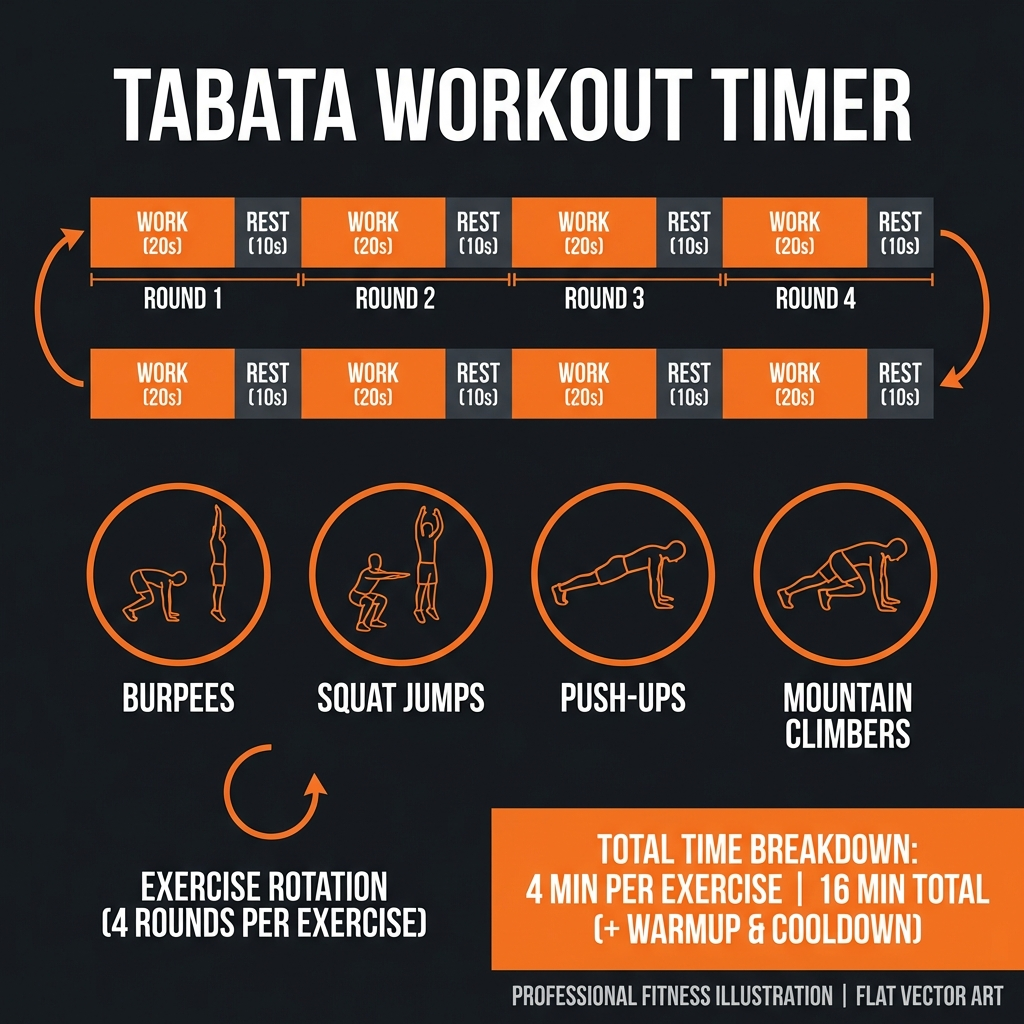 Diagram illustrating key concepts from 20-Min Tabata Fat Burner