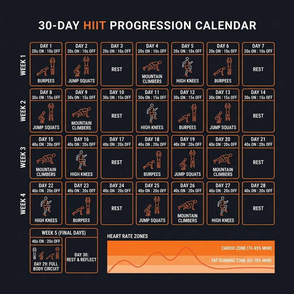 Diagram illustrating key concepts from 30-Day HIIT Fat Burn Challenge