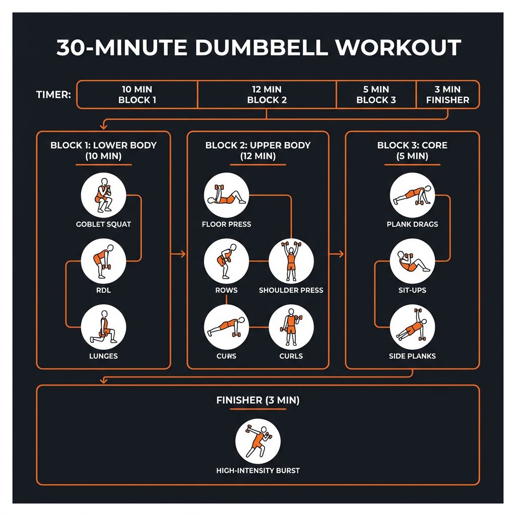 Diagram illustrating key concepts from 30-Min Home Dumbbell Workout