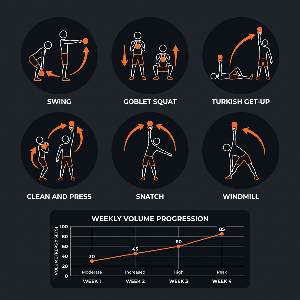Diagram illustrating key concepts from 4-Week Kettlebell Total Body
