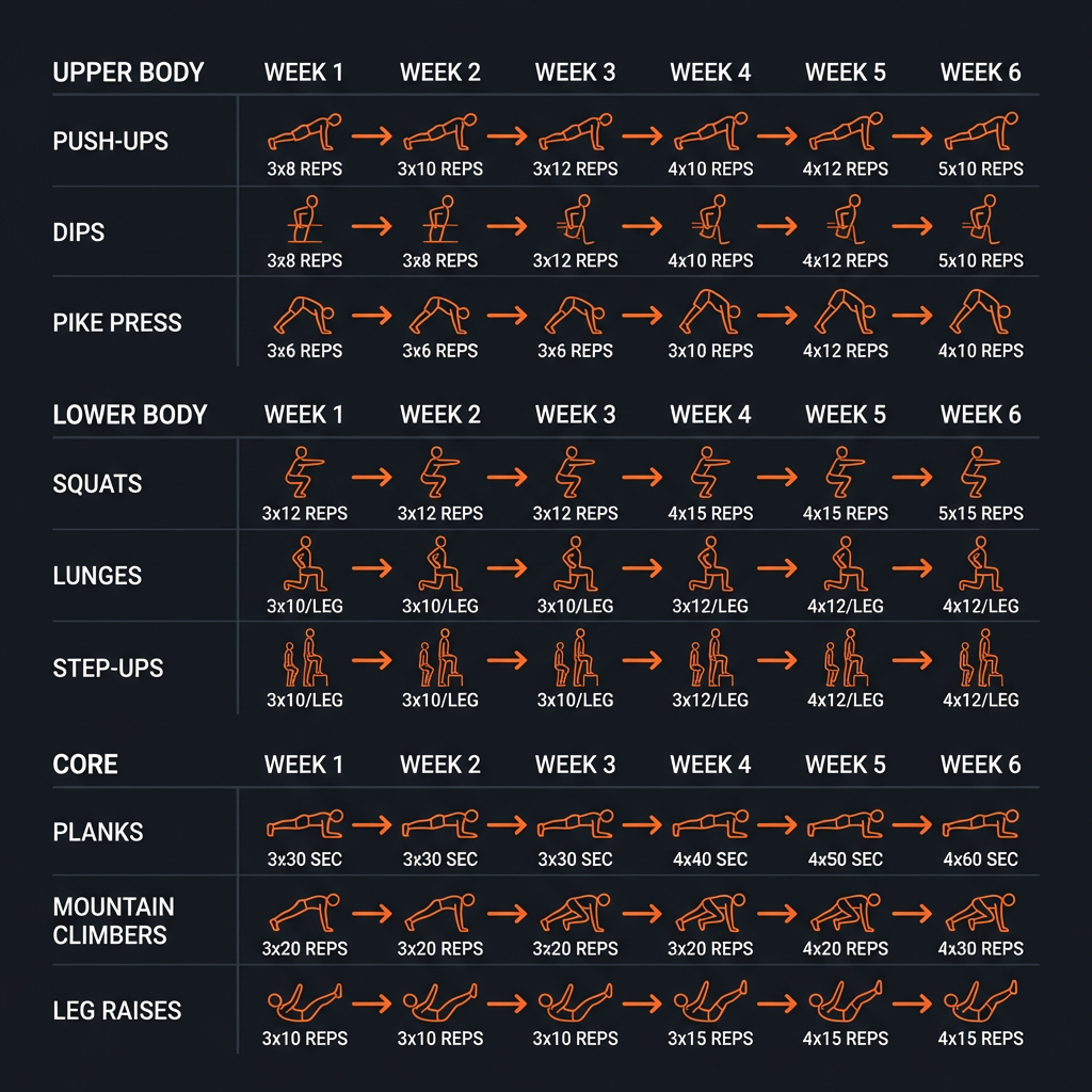 Diagram illustrating key concepts from 6-Week Bodyweight Bootcamp