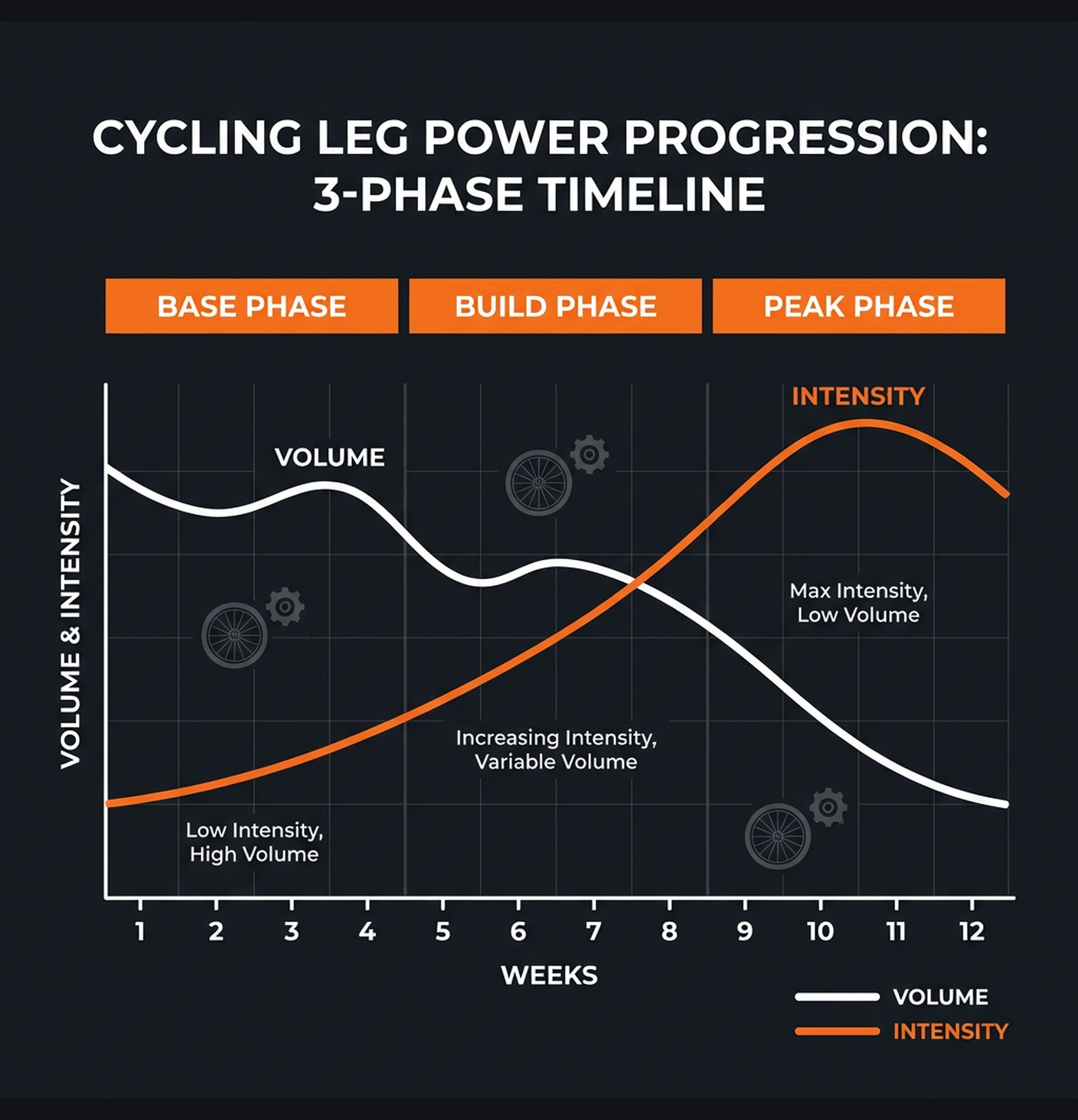 Diagram illustrating key concepts from Cycling: Leg Power & Core Stability
