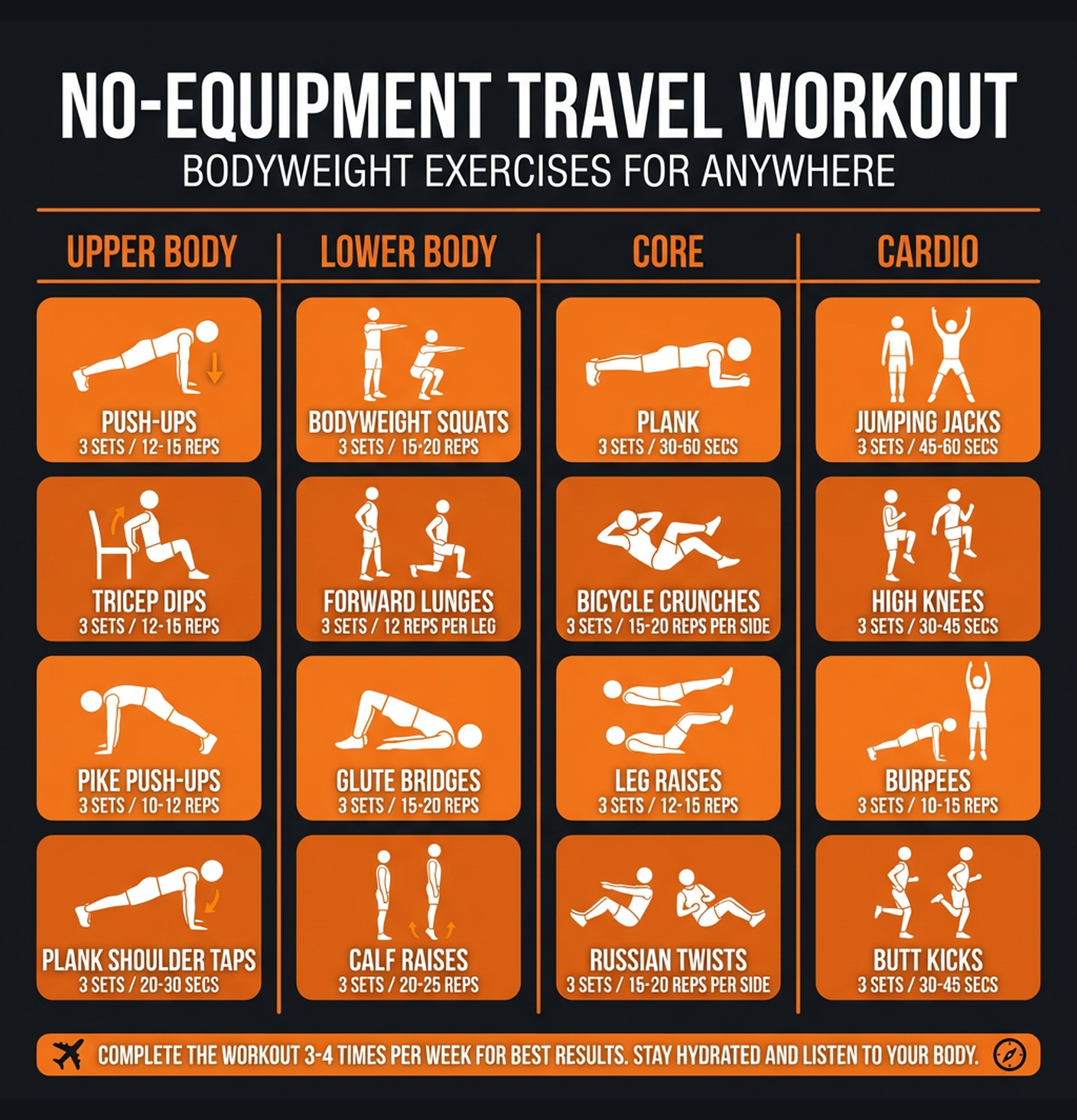 Diagram illustrating key concepts from Hotel Room Travel Workout