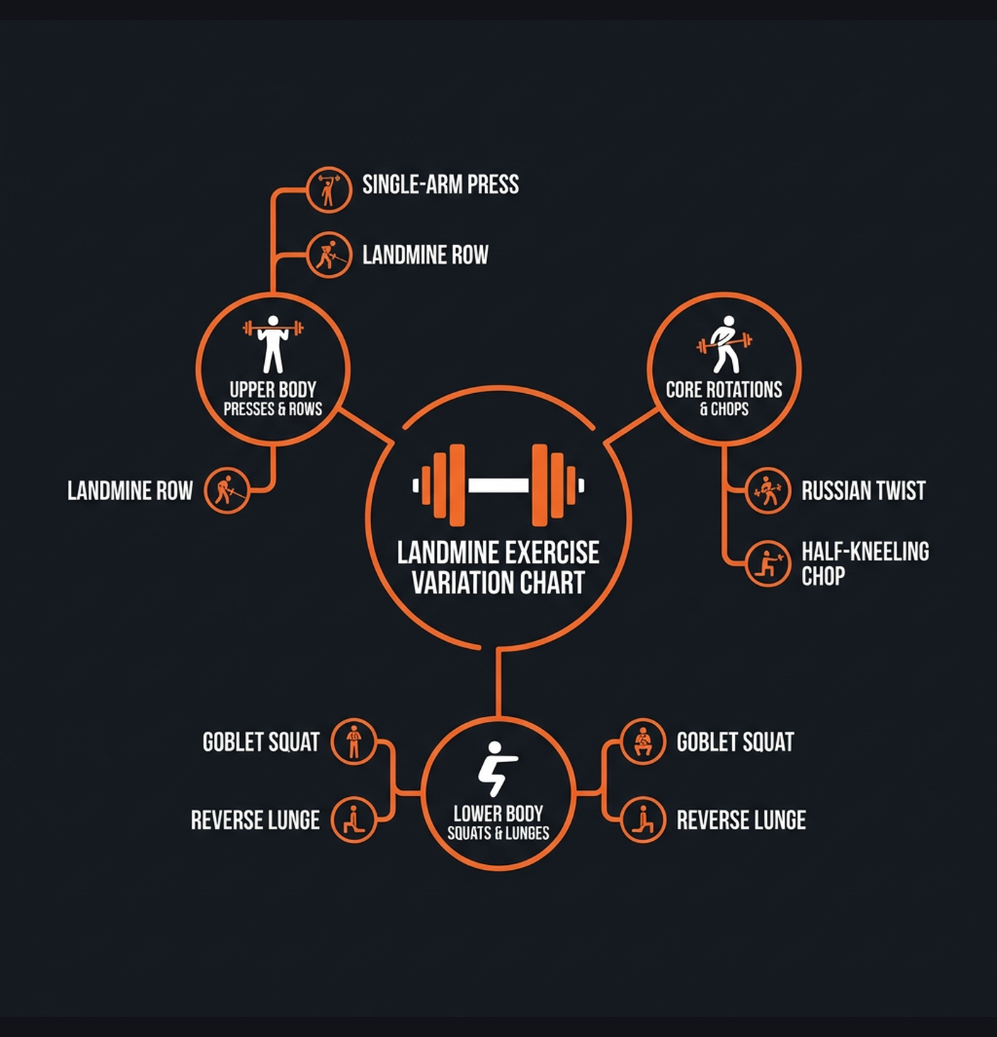 Diagram illustrating key concepts from Landmine Total Body Strength