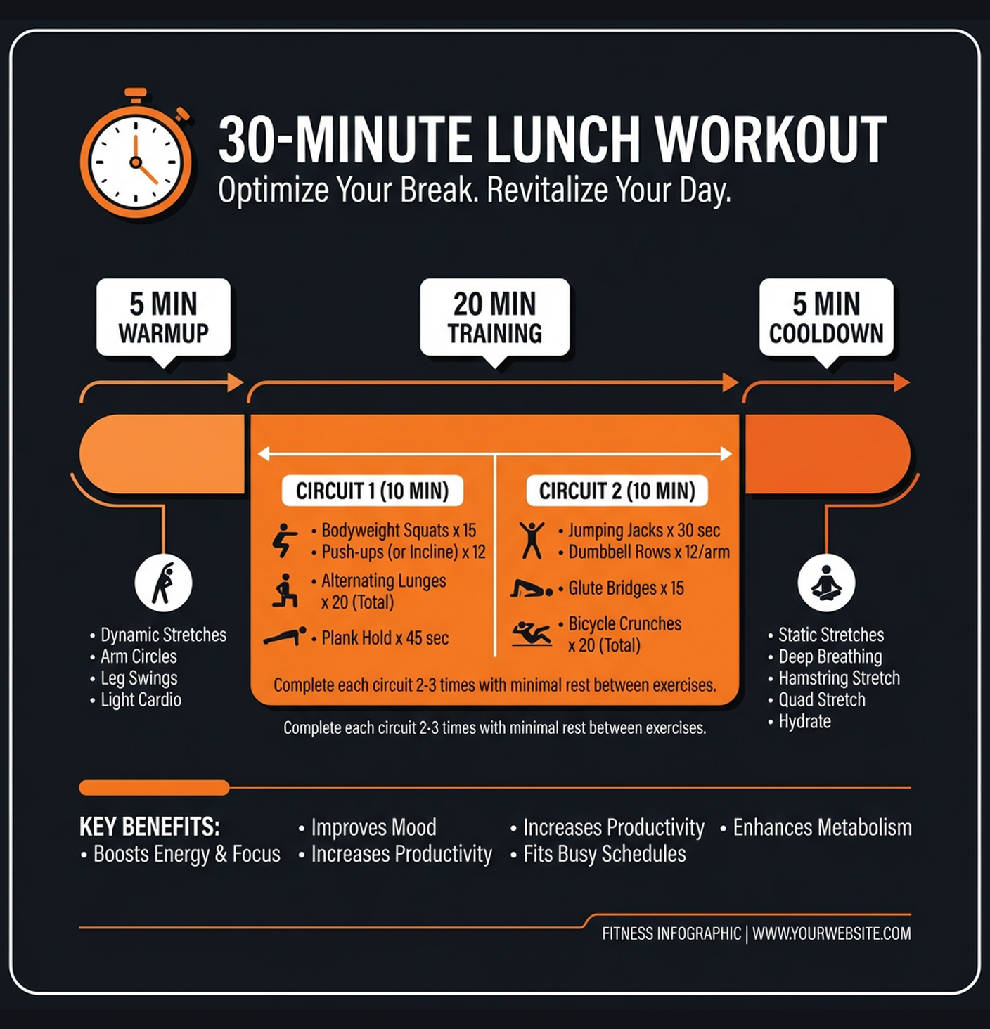 Diagram illustrating key concepts from Lunch Break Express: 30-Minute Workout