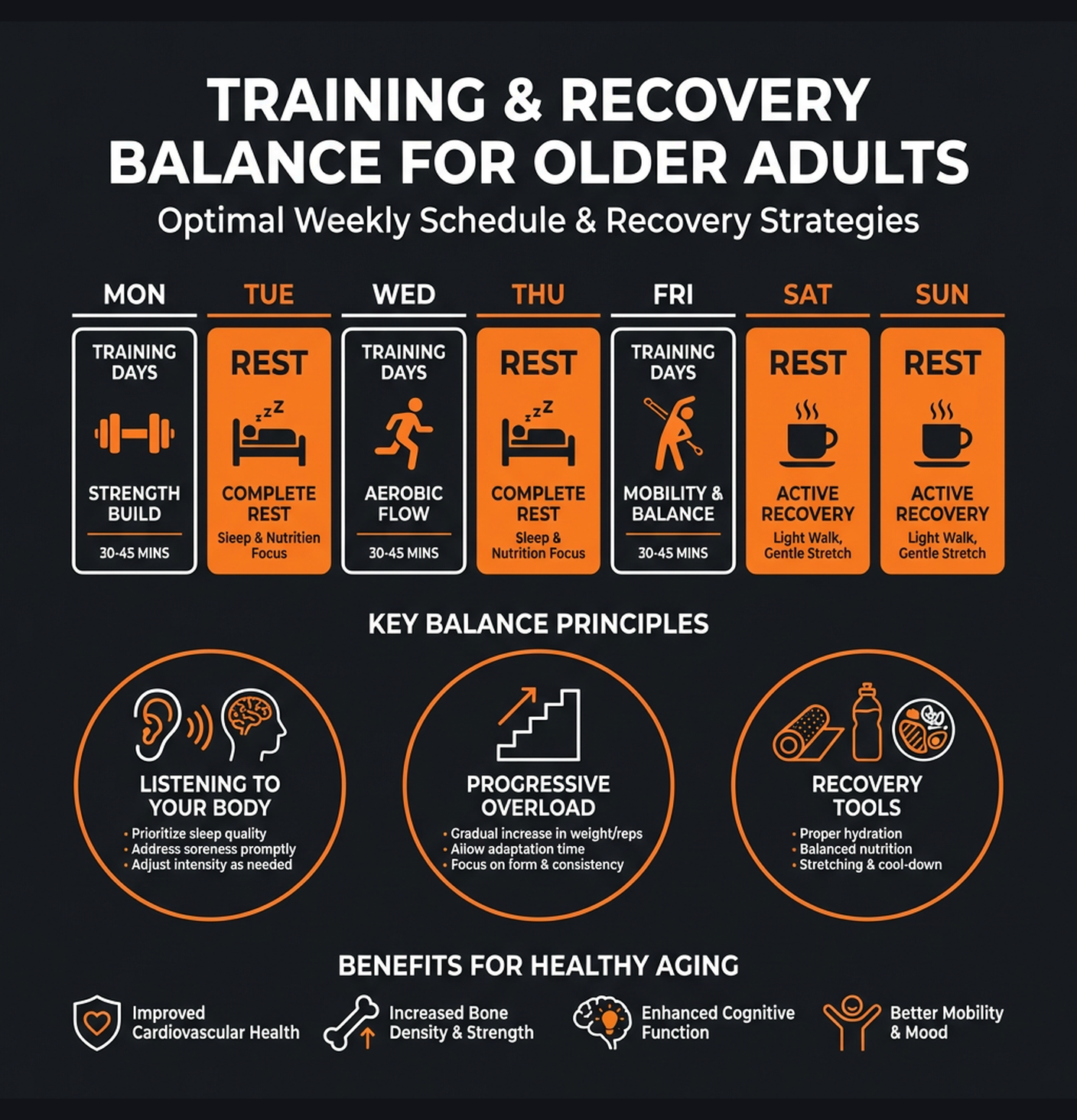 Diagram illustrating key concepts from Over 50: Strength & Vitality