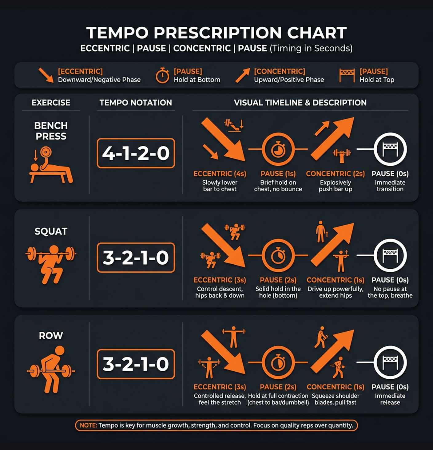 Diagram illustrating key concepts from Tempo Training: Muscle Building